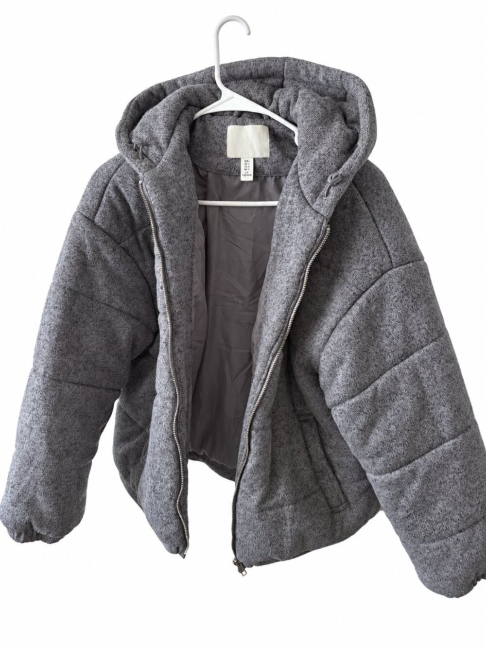 H&M Gray Hooded Quilted Puffer Jacket Size Large